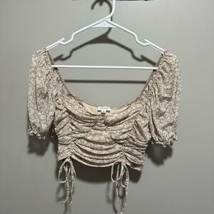 Le Lis Cream Floral Ruched Crop Top